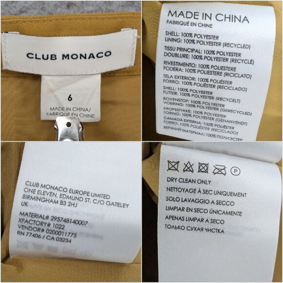 Club Monaco Yowshee Midi Skit Antique Gold Pleated Lined Side Zip Size 6 - Picture 5 of 8